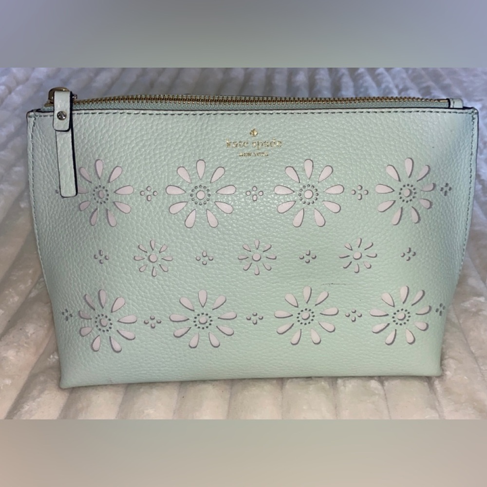 Kate Spade soft pebbled leather Hilarie Faye Drive Pouch Mintslpash Cosmetic
